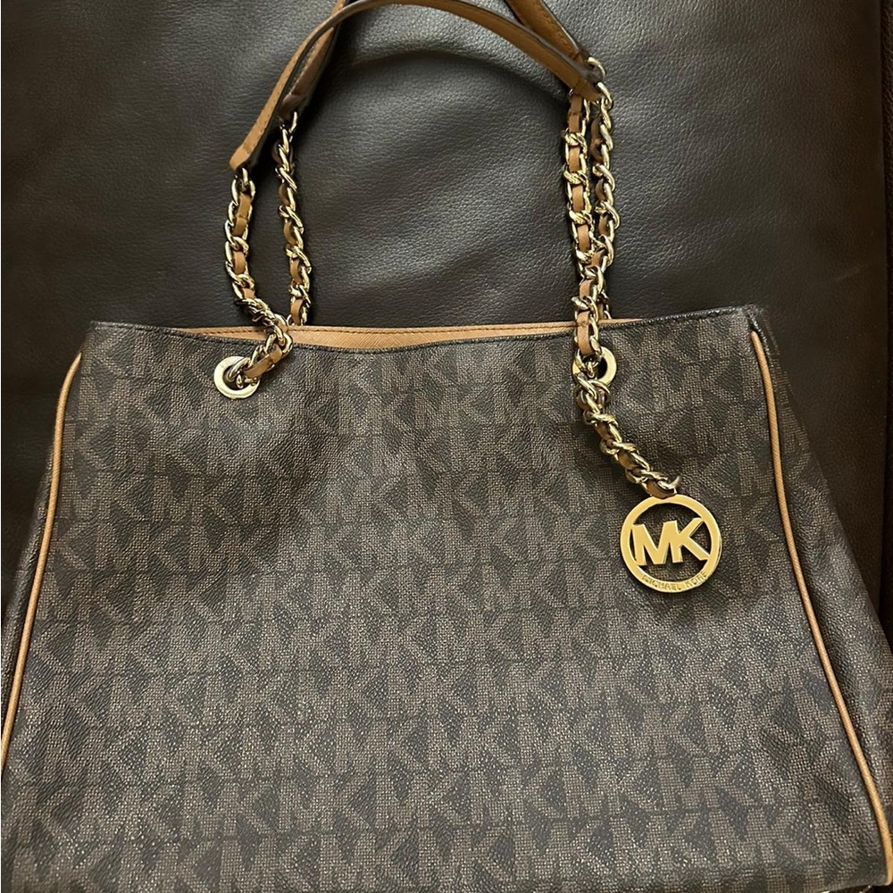 Michael Kors Brown and Gold Tote Bag with Signature Design
